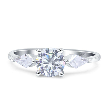 Three Stone Ring Kite Shape Accent Round Cubic Zirconia 925 Sterling Silver Wholesale